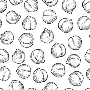 Chickpeas hand drawn vector seamless pattern. Isolated Vegetable engraved style Stock Illustration