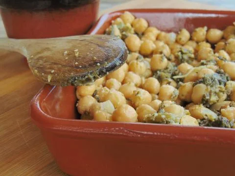 Chickpeas with spinach. Stock Photos