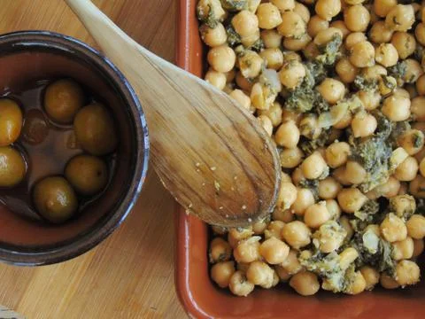 Chickpeas with spinach. Stock Photos