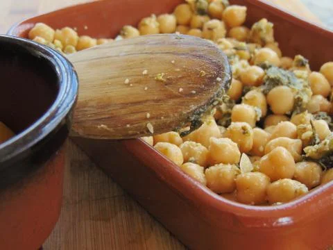 Chickpeas with spinach. Stock Photos