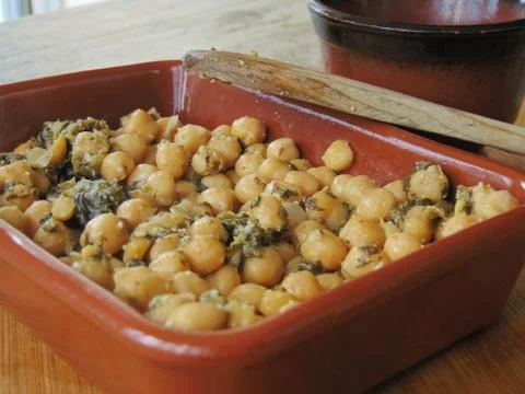 Chickpeas with spinach. Stock Photos