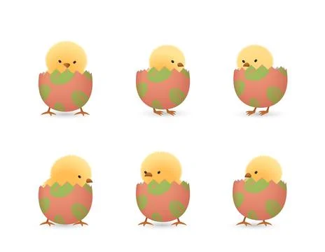 Chicks in broken leaf easter eggs bottom set Stock Illustration