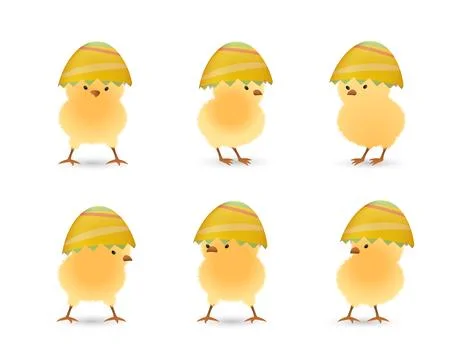 Chicks in broken line easter eggs top set Stock Illustration