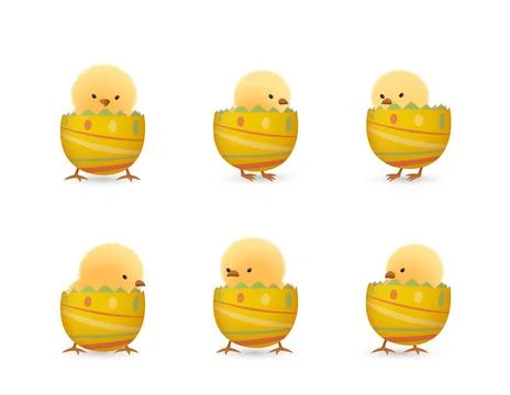 Chicks in broken line easter eggs bottom set Stock Illustration