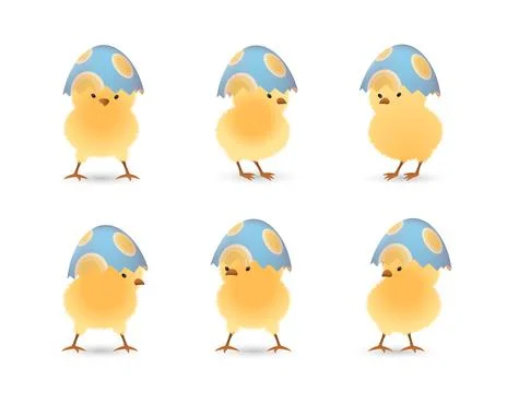 Chicks in broken oval easter eggs top set Stock Illustration