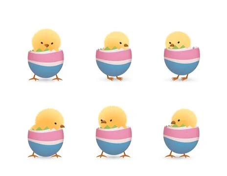 Chicks in broken rainbow easter eggs bottom set 01 Stock Illustration