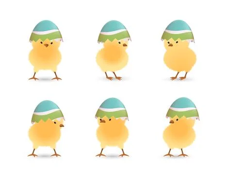 Chicks in broken rainbow easter eggs top set Stock Illustration