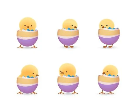 Chicks in broken rainbow easter eggs bottom set Illustrazione stock