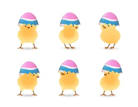 Chicks in broken rainbow easter eggs top set Stock Illustration