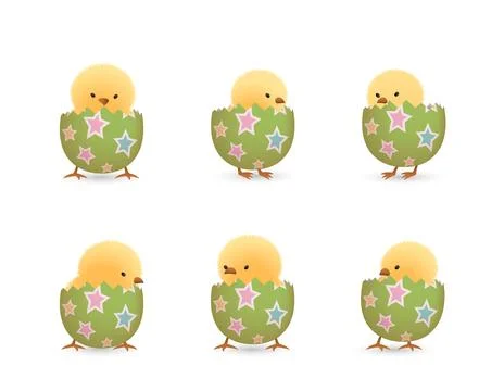 Chicks in broken star easter eggs bottom set Stock Illustration