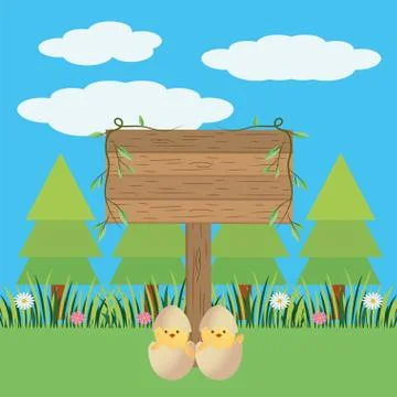 Chicks with eggshell Stock Illustration