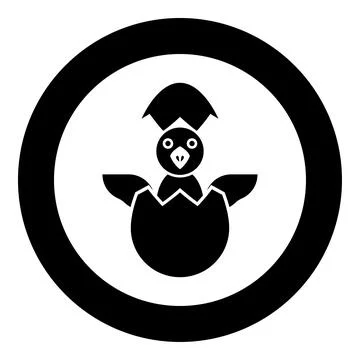 Chicks hatch from the egg baby bird cracked eggshell icon in circle round b.. 스톡 일러스트