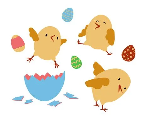 Chicks set. Cute hand draw of chicks with an egg. children's print. Vector il Stock Illustration
