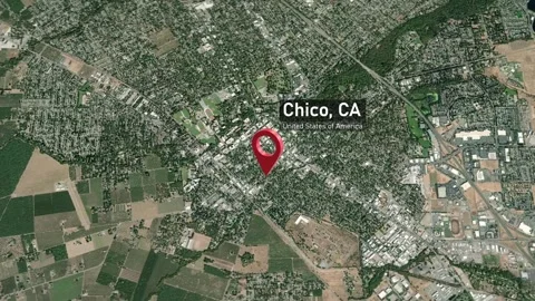 Chico City Map Zoom (CA, USA) from Space to Earth Video stock 295382179