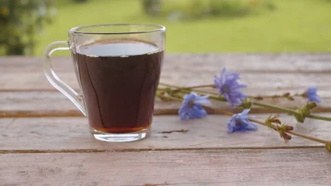 Chicory drink on the table in the garden Stock Footage 137799519