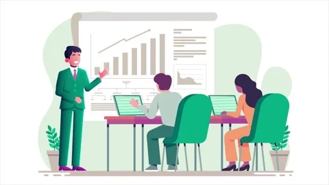 Chief Analyst Holds Meeting Presentation for a Team of Economists. Stock Footage 294728593