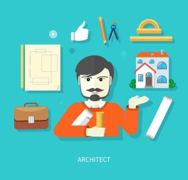 Chief architect with compasses and blueprint Stockillustratie