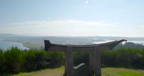 Chief Comcomly Memorial boat on top of hill, Astoria, Oregon - 4K Stock Footage 231091536