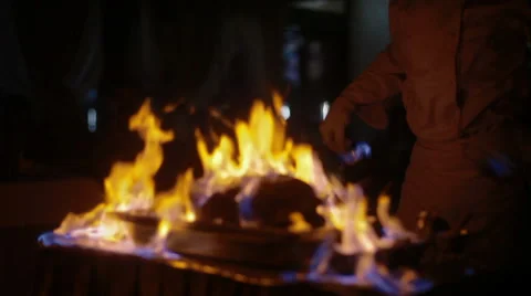 Chief cook pork on fire Stock Footage 50350200