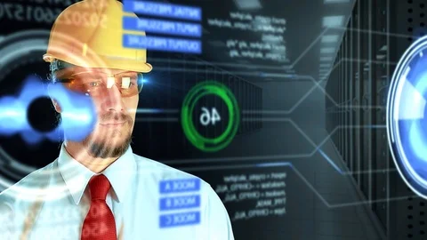 Chief Engineer or businessman working on holographic interface 스톡 동영상 88423368