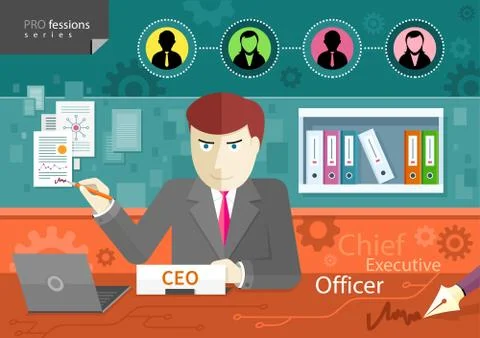 Chief executive officer sitting at table in office Illustrazione stock
