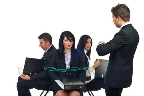 Chief force employees to work Foto stock