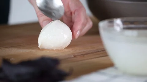 The chief gets mozzarella on a chopping board. Stock Footage 91729582