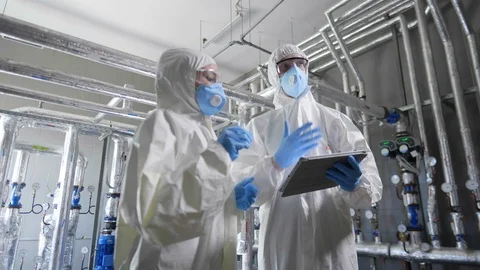 Chief Scientists Walking Through Modern Laboratory Stock Footage 109339803