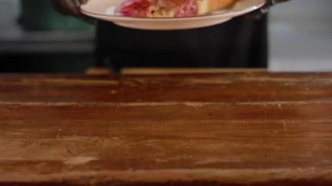 The chief serves the cutlet. Close up Stock Footage 131152163