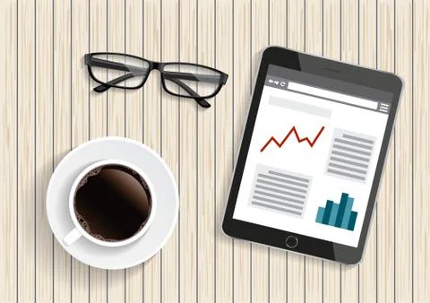 Chief table with tablet illustration. Stock Illustration