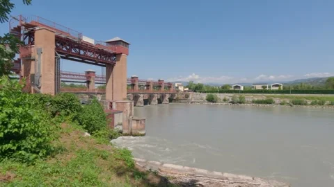 Chievo Dam On Adige River In Verona Italy - Hydroelectric Infrastructure Stock Footage 340200184