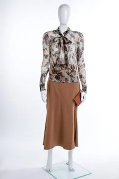 Chiffon patterned blouse and brown skirt. Foto stock