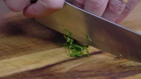 Chiffonade Cutting Herbs Basil Stock Footage 166863492