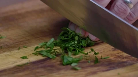 Chiffonade Cutting Herbs Stock Footage 166863496