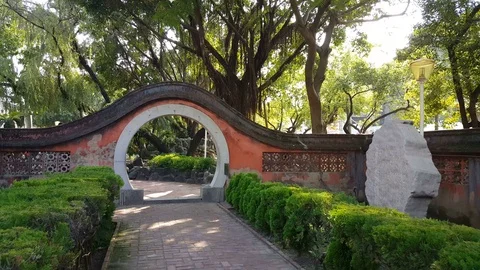 Chihkan Tower gate in garden Stock Footage 70813936