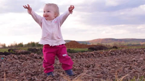 Child 1.5 years, walks in nature Stock Footage 59581732