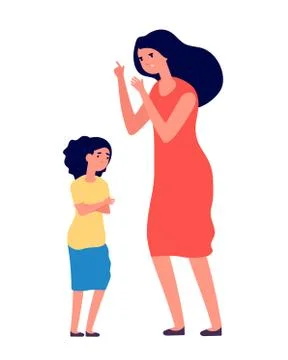 Child abuse. Parent abusing kid, mother shouts to unhappy daughter. Woman scolds Stock Illustration