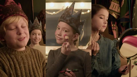 Child Actors In Dressing Room Split Screen Stock Footage 303125825