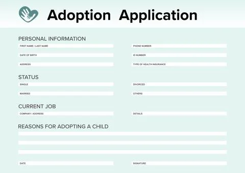 Child adoption application. Questionnaire with space for answers Illustrazione stock