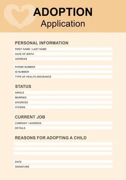 Child adoption application. Questionnaire with space for answers Illustrazione stock