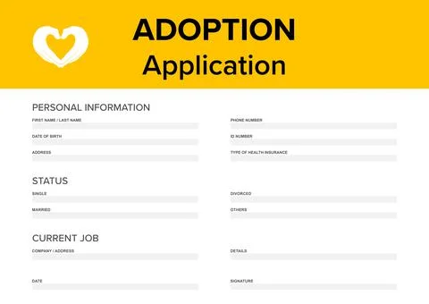 Child adoption application. Questionnaire with space for answers Illustrazione stock