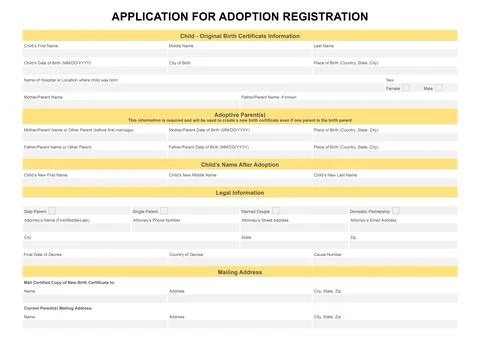 Child adoption application. Questionnaire with space for answers Illustrazione stock