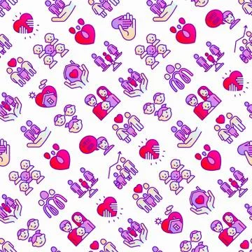 Child adoption seamless pattern with thin line icons: adoptive parents Illustrazione stock