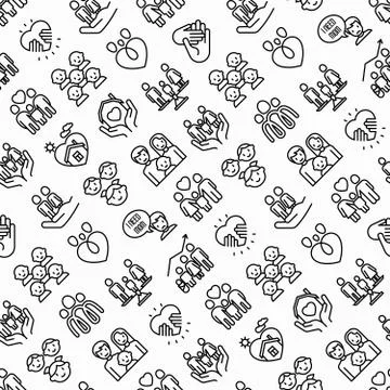Child adoption seamless pattern with thin line icons Stock Illustration