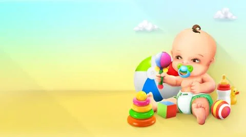 Child and toy, vector background Stock Illustration
