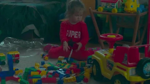 Child and toys, constructor Stock Footage 279648582