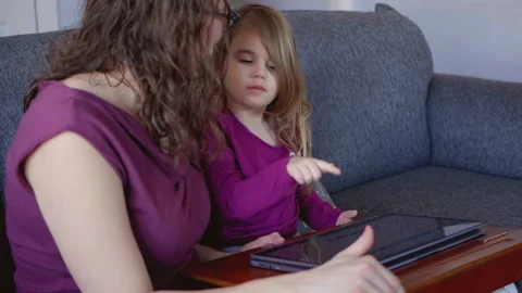 Child Asking Mom About Homework on Computer Slow Motion 스톡 동영상 150277415