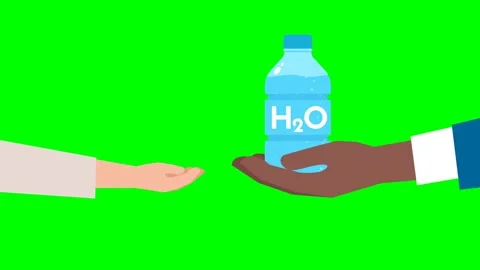 Child asks for clean drinking water. Man's hand with bottle of water. Volunteer Stock Footage 277410350