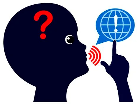Child asks questions on the Internet Illustrazione stock