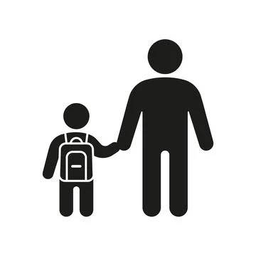 Child with backpack for school and parent, accompaniment icon. Maintenance of Stock Illustration